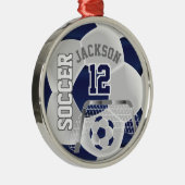 White en Dark Blue personaliseren Voetbal ⚽ Metalen Ornament (Rechts)