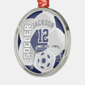 White en Dark Blue personaliseren Voetbal ⚽ Metalen Ornament (Links)