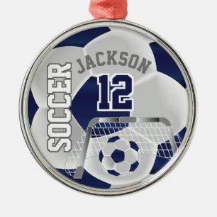 White en Dark Blue personaliseren Voetbal ⚽ Metalen Ornament