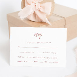 White en Dusty Roos Script | Keuze uit weddenschap RSVP Kaartje
