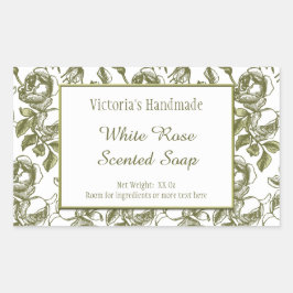 White en Faux Gold Roos Etching Editable Soap Rechthoekige Sticker