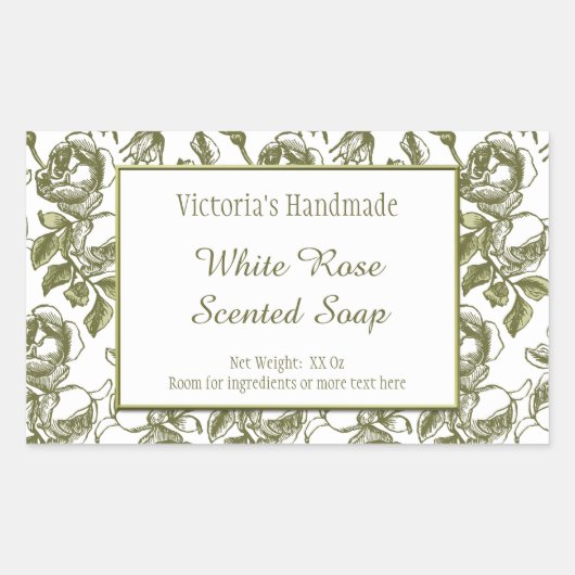 White en Faux Gold Roos Etching Editable Soap Rechthoekige Sticker (Voorkant)