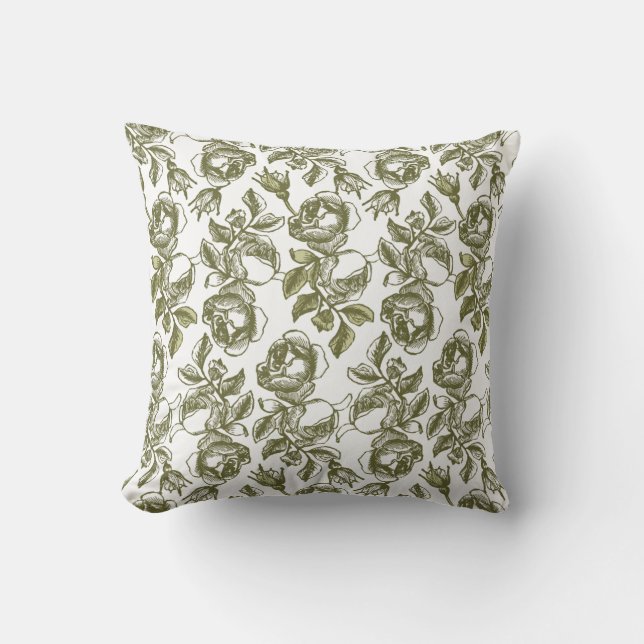 White en Faux Gold Roos Pattern Pillow Kussen (Voorkant)
