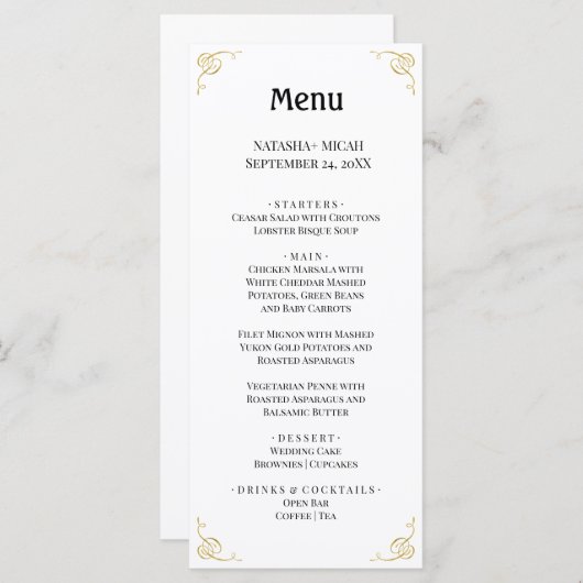 White en Faux Gold Simple Elegant Menu (Voorkant / Achterkant)
