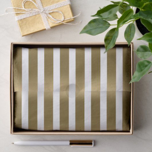 White en Faux Gold Stripes patroon Tissuepapier (Geschenk)