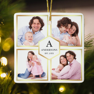 White en Gold 4 Afbeeldingen Familie Foto Collage Keramisch Ornament