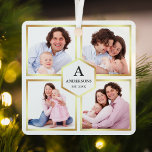 White en Gold 4 Afbeeldingen Familie Foto Collage Metalen Ornament<br><div class="desc">Upload uw favoriete foto's om uw eigen unieke persoonlijke foto-cadeau voor uw eigen keepasje te maken.</div>