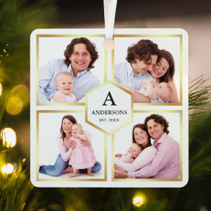 White en Gold 4 Afbeeldingen Familie Foto Collage Metalen Ornament