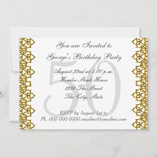 White en Gold 50th Birthday Party White Kaart (Voorkant)