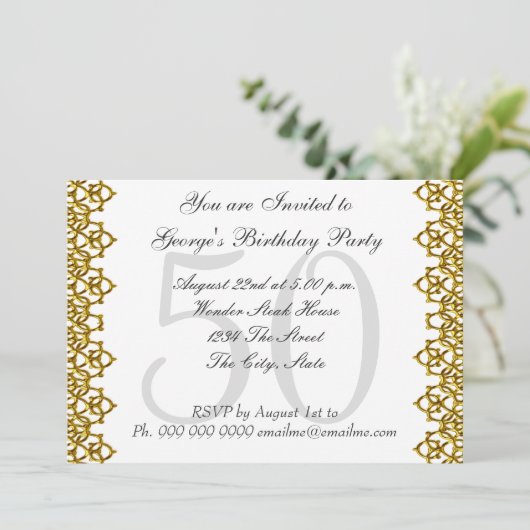 White en Gold 50th Birthday Party White Kaart (Staand voorkant)