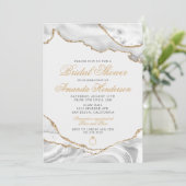 White en Gold Agate Marble Bridal Invitation Kaart (Staand voorkant)