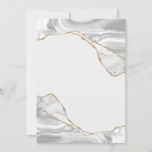 White en Gold Agate Marble Bridal Invitation Kaart (Achterkant)
