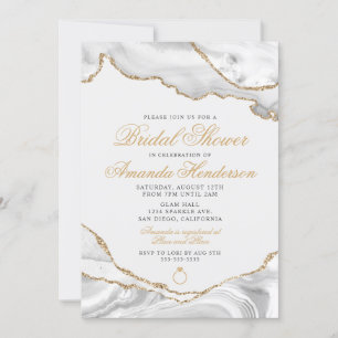 White en Gold Agate Marble Bridal Invitation Kaart