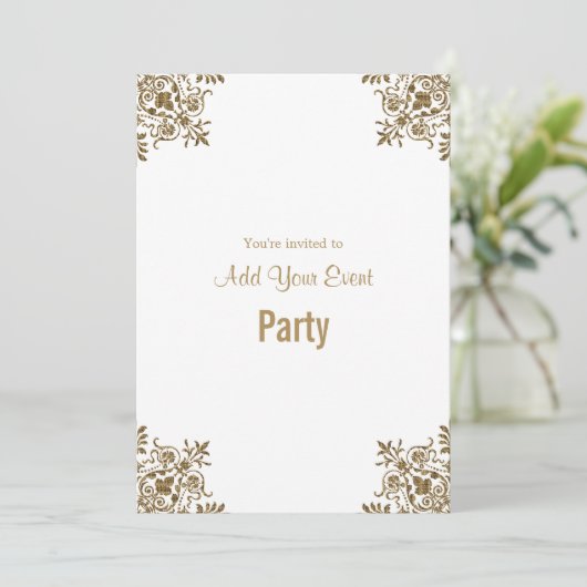 White en Gold All Occasion Party Invitation Kaart (Staand voorkant)