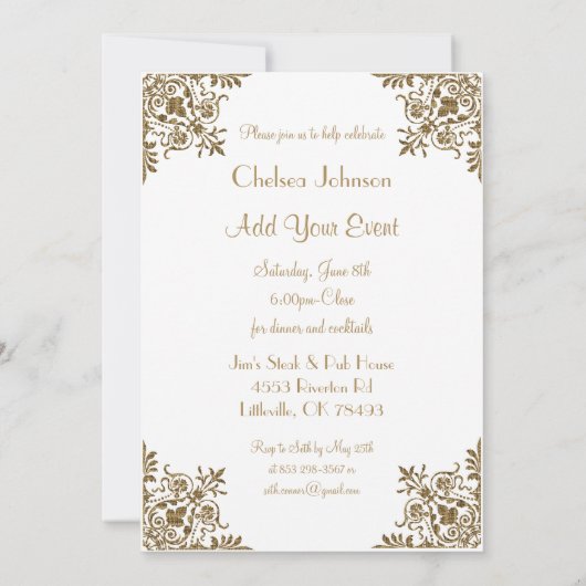 White en Gold All Occasion Party Invitation Kaart (Achterkant)