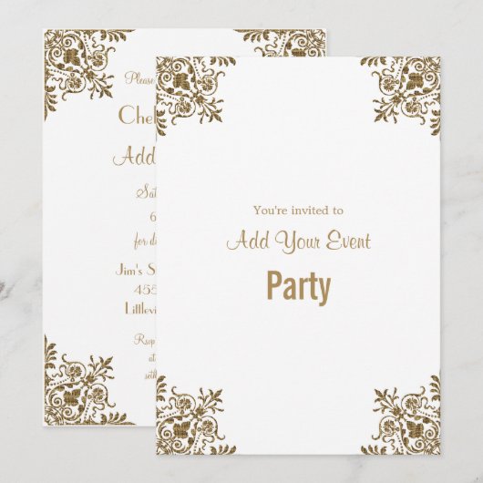 White en Gold All Occasion Party Invitation Kaart (Voorkant / Achterkant)