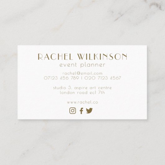 White en Gold Art Dec Gem Social Media Monogram Visitekaartje (Achterkant)