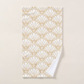 White en Gold Art Deco Fan Flower Motif Bad Handdoek (Handdoek)