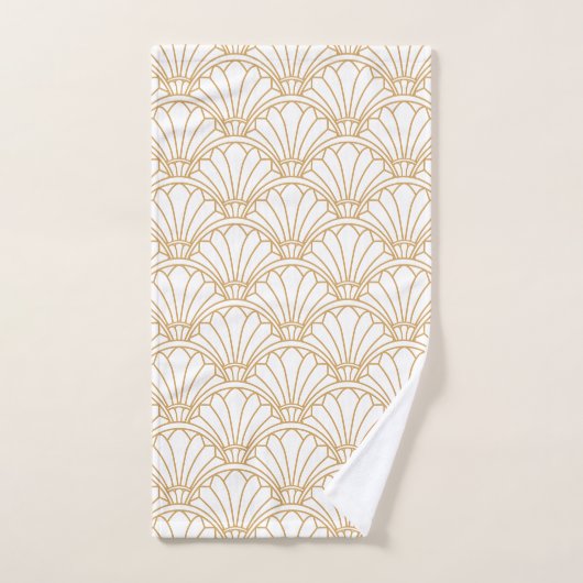 White en Gold Art Deco Fan Flower Motif Bad Handdoek (Handdoek)