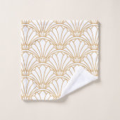White en Gold Art Deco Fan Flower Motif Bad Handdoek (Wasdoekje)