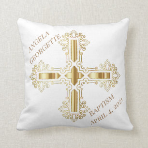 White en Gold Christelijk Cross Sierkussen