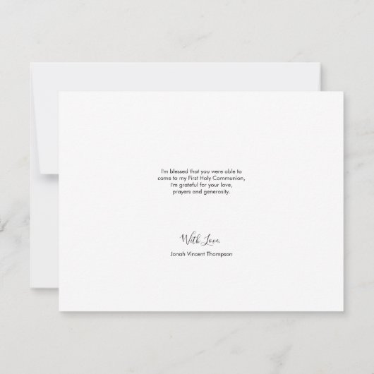 White en Gold Cross Boy naam Eerste communie Bedankkaart (Achterkant)