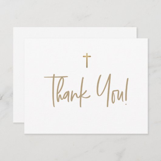White en Gold Cross Boy naam Eerste communie Bedankkaart (Voorkant / Achterkant)