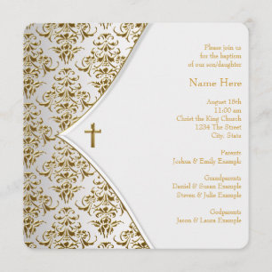 White en Gold Cross Christening Kaart