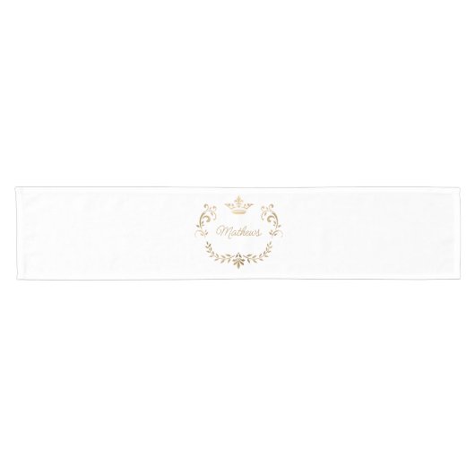 White en Gold Crown Crest Personalized Korte Tafelloper (Horizontaal)