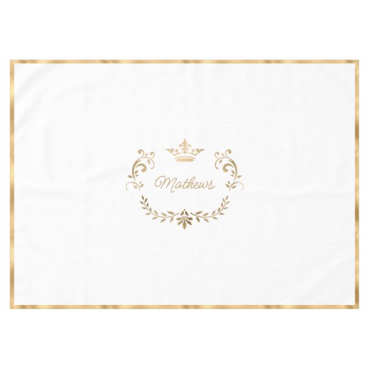 White en Gold Crown Crest Personalized Tafelkleed (Voorkant (Horizontaal))