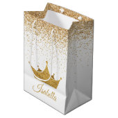 White en Gold Crown Gift Bag Medium Cadeauzakje (Voorkant Gekanteld)