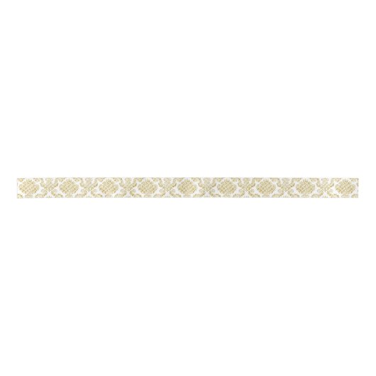 White en Gold Damask Pattern Ribbon Satijnen Lint (Voorkant)