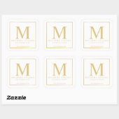 White en Gold Elegant Monogram Business Vierkante Sticker (Vel)