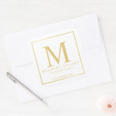 White en Gold Elegant Monogram Business Vierkante Sticker (Envelop)