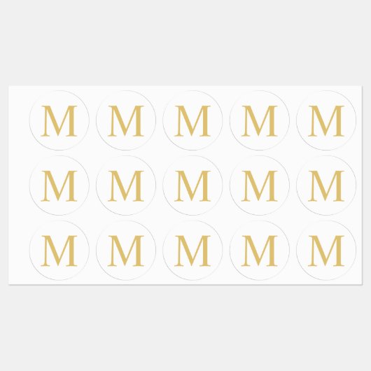 White en Gold Elegant Monogram Classic Round Stic Labels (Vel)
