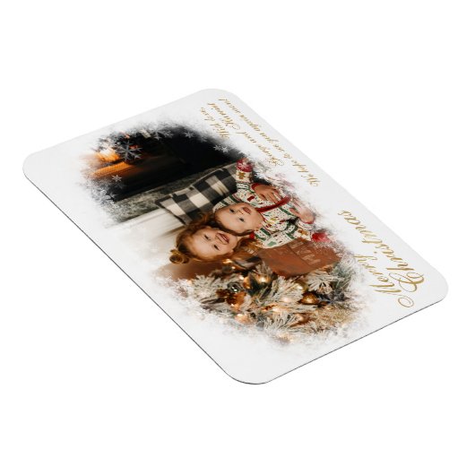 White en Gold Elegant Snowy-fotokerstkaart Magneet (Rechterzijde)