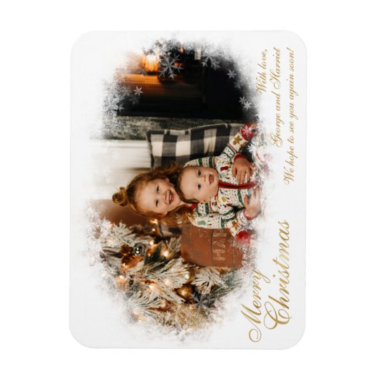 White en Gold Elegant Snowy-fotokerstkaart Magneet (Verticaal)