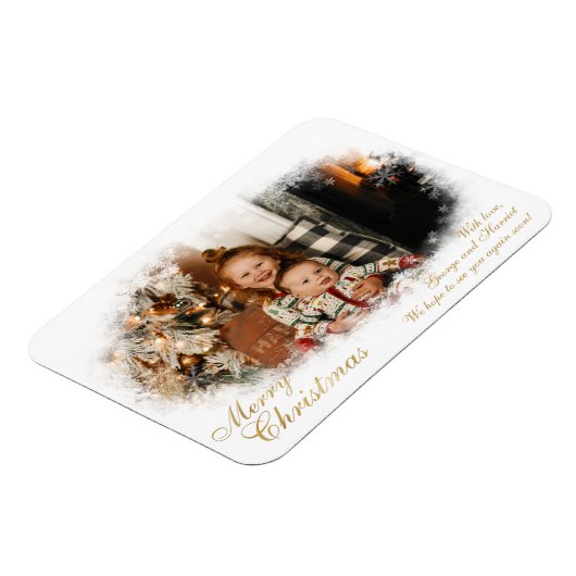 White en Gold Elegant Snowy-fotokerstkaart Magneet (Linkerzijde)