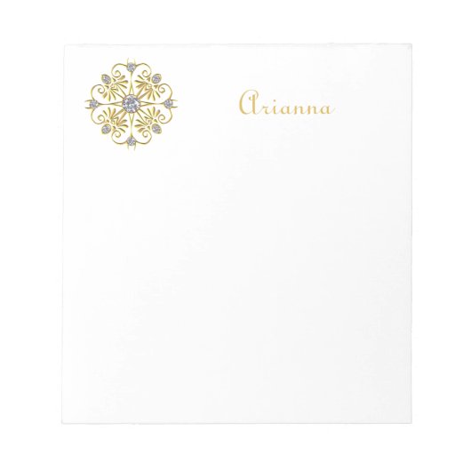 White en Gold Faux Diamond Notitieblok (Voorkant)