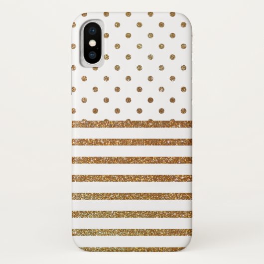 White en Gold Faux Glitter iPhone X Hoesje (Achterkant)