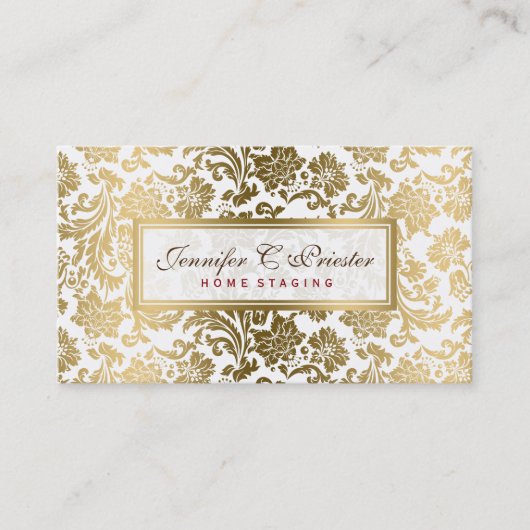 White en Gold Floral Damaskers Visitekaartje (Voorkant)
