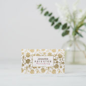 White en Gold Floral Damaskers Visitekaartje (Staand voorkant)