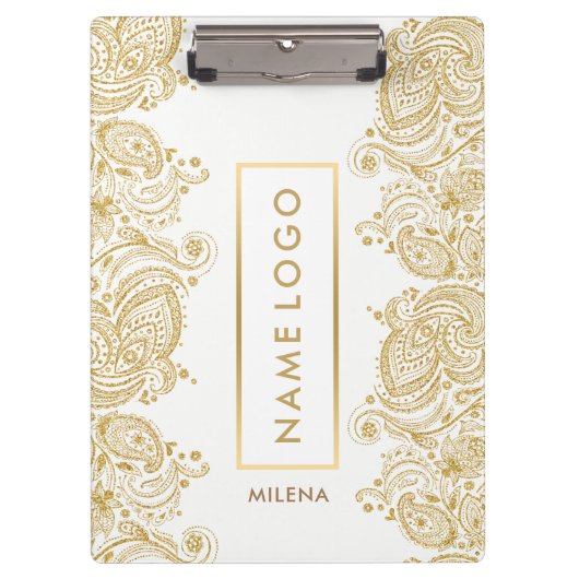 White en Gold Floral Paisley Lace Klembord (Voorkant)