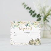 White en Gold Floral Pumpkin Recipcard Kaart (Staand voorkant)