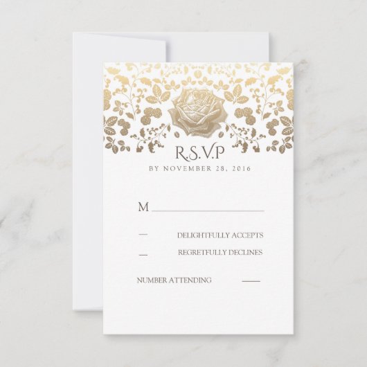 White en Gold Floral Vintage Wedding RSVP (Voorkant)