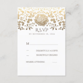 White en Gold Floral Vintage Wedding RSVP Kaartje