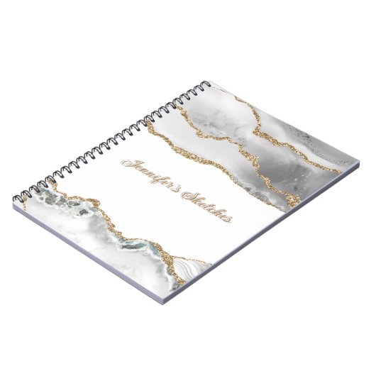 White en Gold Glitter Agate Girly op persoonlijke  Notitieboek (Linkerzijde)