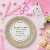 White en Gold Glitter Hebrew Shavuot Papieren Bordje (Feest)
