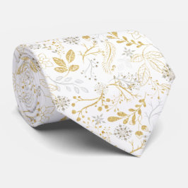 White en Gold Glittery Nordic Pattern Stropdas