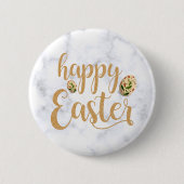 White en Gold Happy Paaslegant Ronde Button 5,7 Cm (Voorkant)